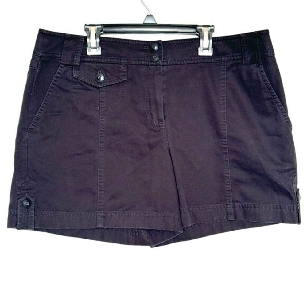 Loft Womens Shorts Size 14 Black Button High Rise Ann Taylor 5" Inseam Cotton